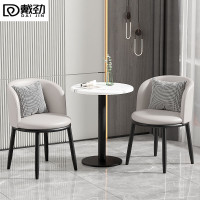 戴劲洽谈桌北欧轻奢奶茶店皮质茶桌椅组合简约一桌两椅 浅灰色