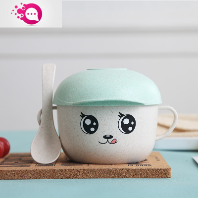 敬平儿童碗防摔家用可爱卡通宝宝吃饭辅食碗塑料婴儿童餐具碗勺筷套装绿色A款-