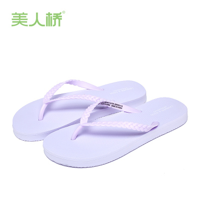 美人桥女拖夏季舒适清新外穿夹脚人字拖简约轻便耐穿软平底沙滩拖鞋911-1