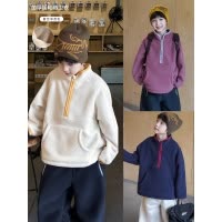 童酷男童冬季新款时尚拼色半高领宝宝上衣摇粒绒加厚儿童卫衣