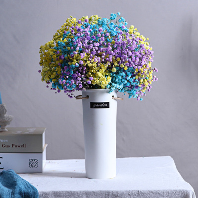 满天星花束干花干鲜花真花摆件客厅装饰插花大束-蓝+紫+黄满天星大束（不含瓶）