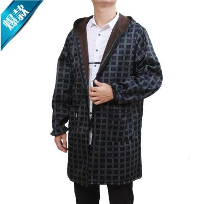 2019新款厂家男士全防水罩衣春秋加绒加厚拉链大褂长袖工作服女全防水加绒男格子蓝XXL建议130斤以内