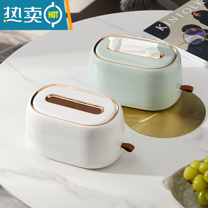 敬平纸巾盒客厅轻奢风高级感悬壁挂式餐抽纸家用创意收纳弹簧盒子 [壁挂/桌面两用]轻奢弹簧浅绿+白色