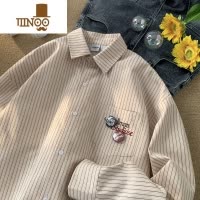 YANXU条纹衬衫男秋季日系复古宽松百搭长袖衬衣潮流百搭青少年休闲外套
