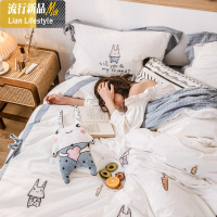 卡通刺绣棉水洗棉四件套 少女心公主风花边蝴蝶结被套床单床笠 三维工匠