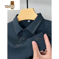 YANXU华夫格长袖T恤男衬衫领高端商务开叉上衣薄中年爸爸衫