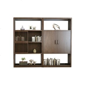 新中式书柜组合现代中式储物柜办公室书房全实木禅意书架定制家具