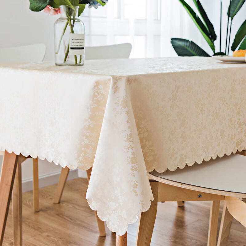 高档餐桌布防水防烫免洗茶几桌布 酒店防油台布长方形桌布 浅香槟月季 6.8*1.5米