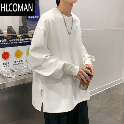 HLCOMAN纯色长袖t恤男潮流宽松大码美式休闲开衩卫衣内搭打底衫