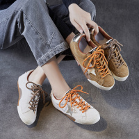 春秋新款真皮星星内增高德训鞋女平底运动休闲百搭系带小白鞋
