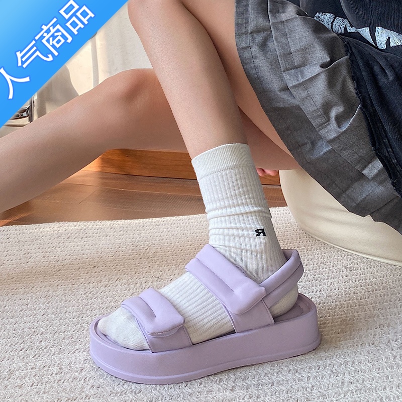 SUNTEK树上有个桃凉鞋女2023夏季新款踩屎感厚底百搭潮不累脚魔术贴拖鞋