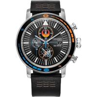 Citizen/西铁城星战主题男士光动能不锈钢黑皮表带计时腕表