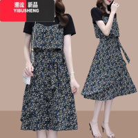 YIBUSHENG假两件碎花连衣裙女2024季新款气质收腰垂坠感薄款中长吊带裙子