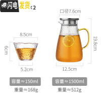 三维工匠小号冷水壶高硼硅玻璃可高温凉水杯家用晾凉白开水壶北欧创意套装 单壶1500+2杯凉水壶