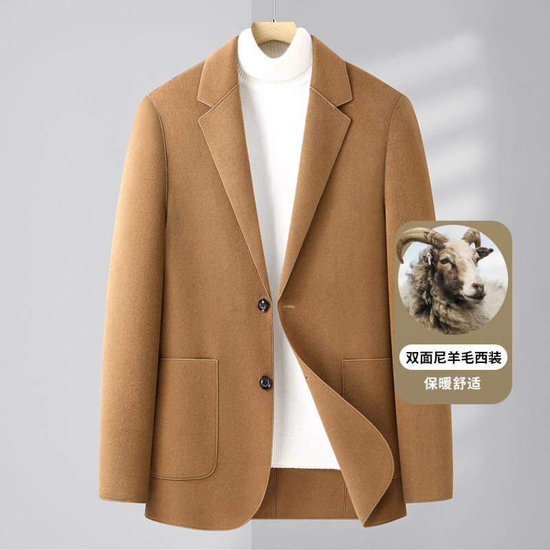 秋冬新款羊毛西装纯手工缝制双面呢西服男士修身西装羊毛外套男装