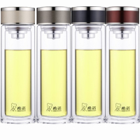 希诺双层玻璃杯365ml隔热泡茶便携水杯XN-7069(颜色随机)