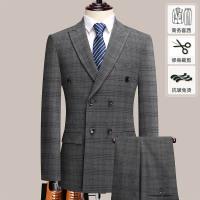 开叉双排扣套装西服男士商务西装韩版修身正装婚礼结婚西服套西男