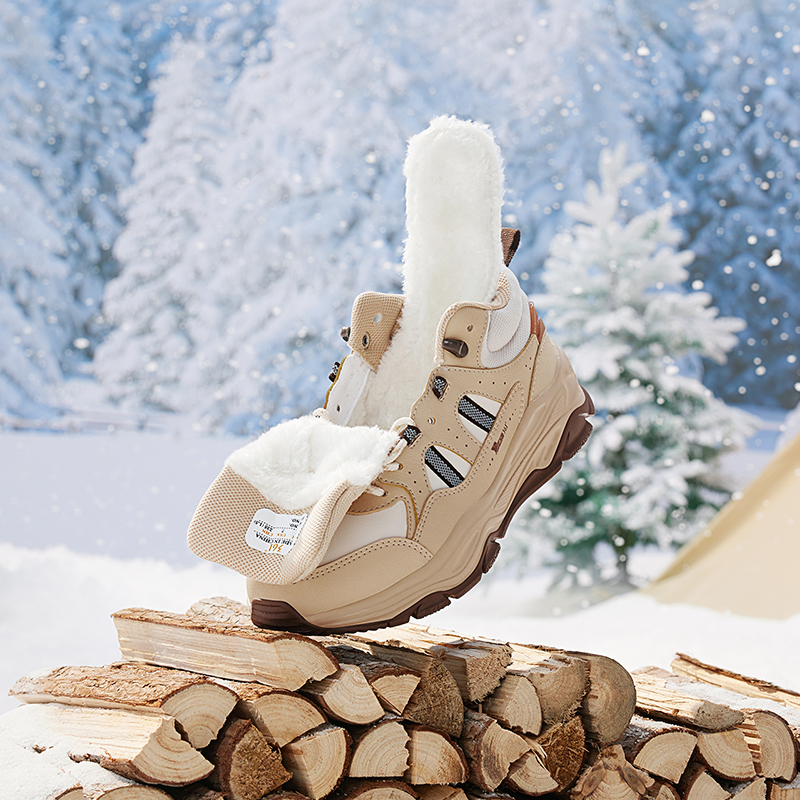 361°女鞋加绒保暖运动鞋冬季大棉鞋防滑户外高帮休闲鞋老爹鞋子女