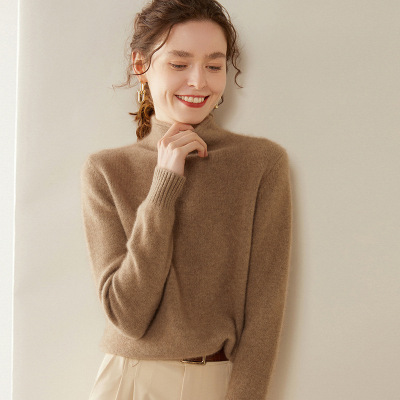 秋冬季双股加厚半高领时尚山羊绒宽松毛衣保暖大码百搭针织打底衫