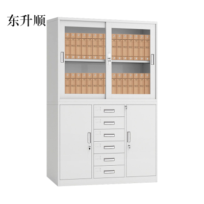 东升顺钢制文件柜铁皮档案凭证柜办公财务资料柜中六斗上玻璃移门柜