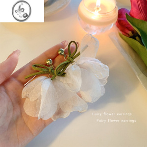 JiMi蝴蝶结花朵耳环2023年新款潮春季小清新耳钉女网红小众设计感耳饰