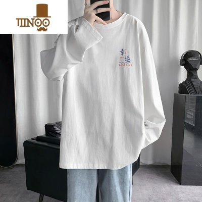 YANXU港风长袖t恤男女2023新款宽松情侣时尚潮流休闲百搭圆领上衣