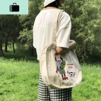 唐糖包袋/玩滑板的狗狗卡通印花椭圆帆布袋女包日韩ins帆布单肩包NEW LAKE 滑板狗女士单肩包