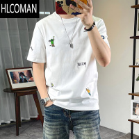 HLCOMAN潮牌刺绣短袖t恤夏季男士潮流圆领修身百搭时尚半袖体恤衫潮