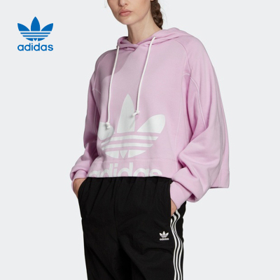 adidas阿迪达斯卫衣女三叶草2020运动服宽松短款连帽套头衫FM1745