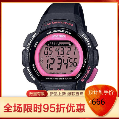 CASIO卡西欧DigitalBlack女款冰川系列运动防水男表潮流经典时尚男士商务休闲腕表37.2mmBlack_And_Pink