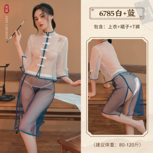 霏慕民国风透视印花旗袍装透明情趣内衣性感制服午夜魅力女式情趣睡衣6785