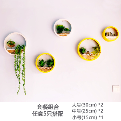 可水培创意客厅房间品仿真绿植物壁挂墙面上墙壁挂件装饰花盆篮青色组合套餐5只搭配