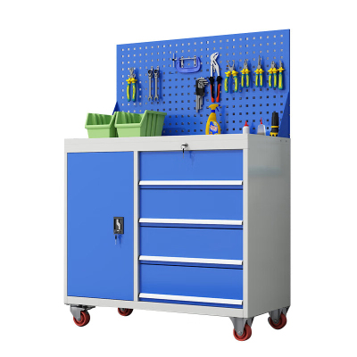 格具(GEJU) 工具柜五金多功能车间工厂维修工具零件整理柜 左四斗右单门灰蓝套色