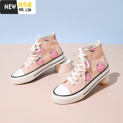林先森F/爱依服高帮帆布鞋女2021春季新款韩版街头少女感学生休闲鞋帆布鞋