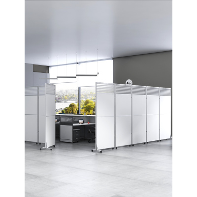  屏风隔断 办公室可折叠折屏墙屏风遮挡闪电客简约移动推拉带滑轮折屏帘 单个支撑架