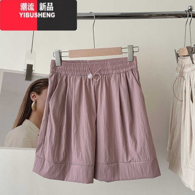 YIBUSHENG2024季新款韩版高腰显瘦休闲裤女宽松百搭阔腿短裤子薄款
