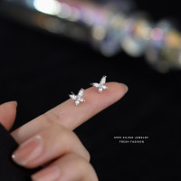 s999足银森系蝴蝶锆石耳钉韩版气质淑女学生镶钻养耳洞耳饰女代发送女朋友老婆情人节七夕生日礼物
