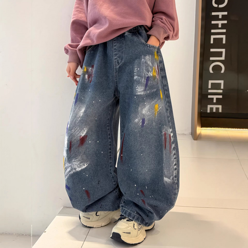 儿童装男童春装裤子2026新款春季男孩长裤中大童春秋款阔腿牛仔裤