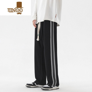 YANXU侧边条纹休闲裤男夏季潮牌高街垂感直筒运动卫裤男生宽松阔腿裤子
