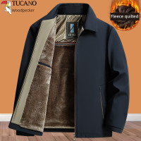 啄木鸟爸爸夹克秋冬中年天鹅绒加厚行政夹克中老年男士棉衣