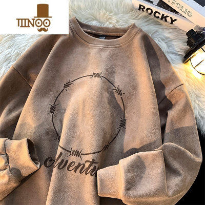 YANXU绒卫衣男款宽松百搭打底衫vintage休闲圆领上衣服