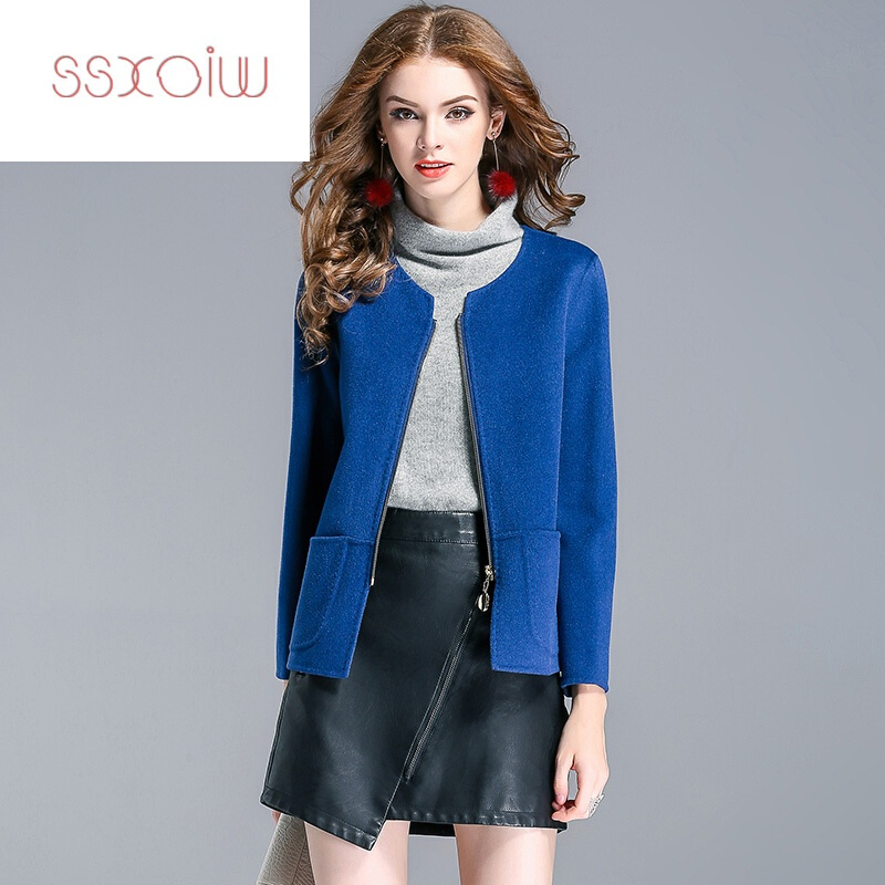 ssxoiw2017新款双面羊绒大衣女短款呢子修身显瘦高端羊毛秋冬季毛呢外套