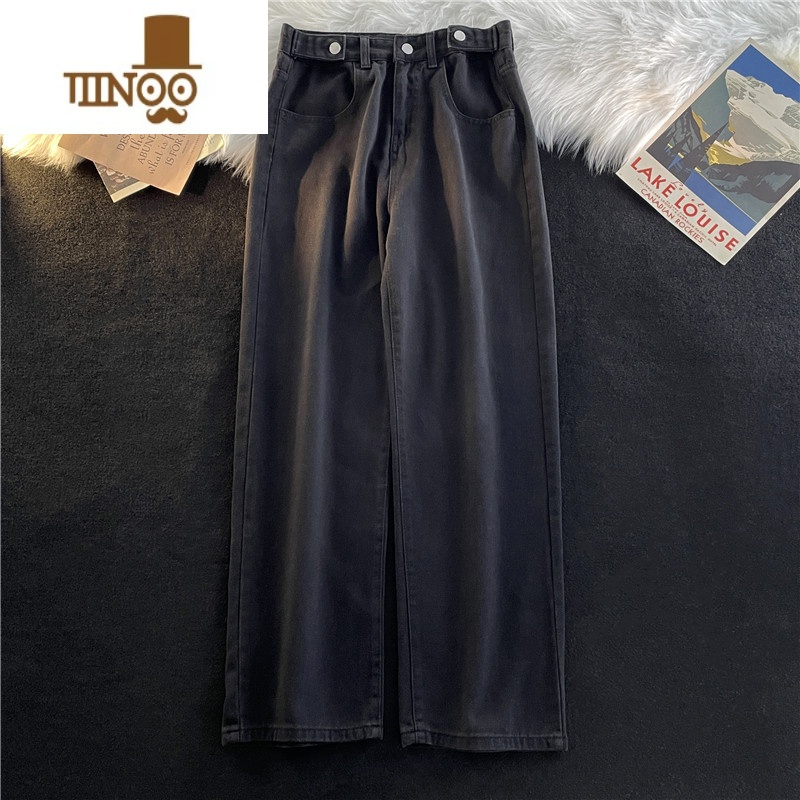 YANXU烟灰色牛仔裤男宽松阔腿裤ins潮牌港风高街直筒长裤子男士