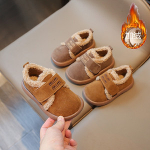 冬儿童宝宝棉鞋时尚字母加绒童鞋鞋羊羔毛保暖女孩中大童短靴