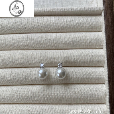 JiMi「戴妃少女」简约少女极简锆石施家亮亮珍珠高级感925耳环耳夹