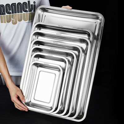 不锈钢方盘304食品级方盆长方形托盘家用盘子平底商用蒸 304不锈钢加厚深盘60*40* 4.8cm