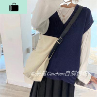 找了一年yes韩国ins设计师新作 pu拼接帆布袋女单肩托特包NEW LAKE 米白色女士单肩包