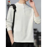 啄木鸟亨利领长袖t恤男士2025年秋季百搭宽松休闲纯棉打底衫男款