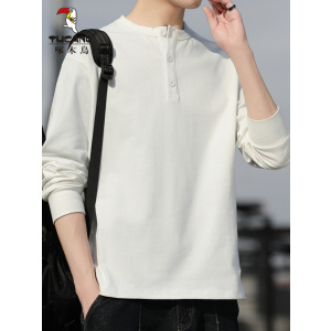 啄木鸟亨利领长袖t恤男士2025年秋季百搭宽松休闲纯棉打底衫男款