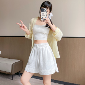 卡其开叉山本短裤女夏季2026新款高腰休闲宽松冰丝阔腿运动五分裤